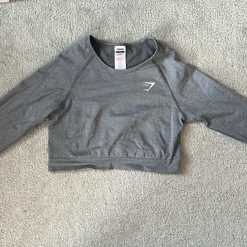 Grey Gymshark Vital Seamless 2.0 Long Sleeve Crop Top. Size Large.